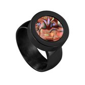 Quiges RVS Schroefsysteem Ring Zwart Glans 16mm met Verwisselbare Parelmoer Rood Schelp 12mm Mini Munt