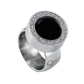Quiges RVS Schroefsysteem Ring met Zirkonia Zilverkleurig Glans 18mm met Verwisselbare Agaat Zwart 12mm Mini Munt