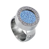 Quiges RVS Schroefsysteem Ring met Zirkonia Zilverkleurig Glans 16mm met Verwisselbare Zirkonia Blauw 12mm Mini Munt