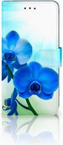 Samsung Galaxy A6 Plus 2018  Bookcase Hoesje Design Orchidee Blauw