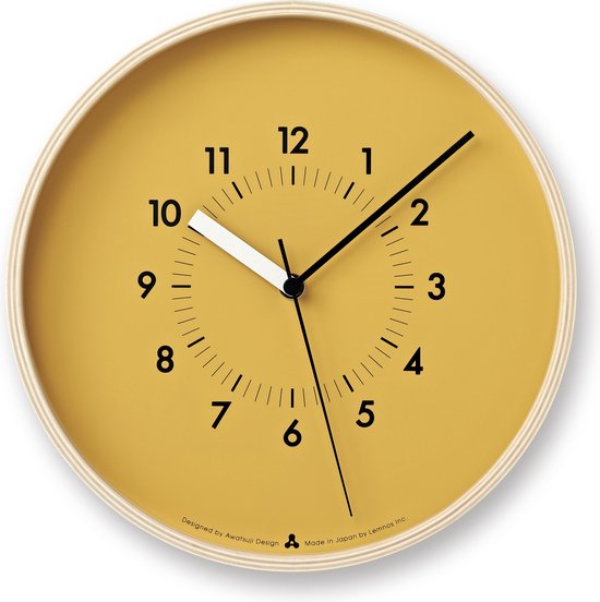 Lemnos AWA design klok Soso | Moderne wandklok met minimalistisch ontwerp | Eigenschappen: oranje, 25,4cm, 2 jaar garantie, Hout