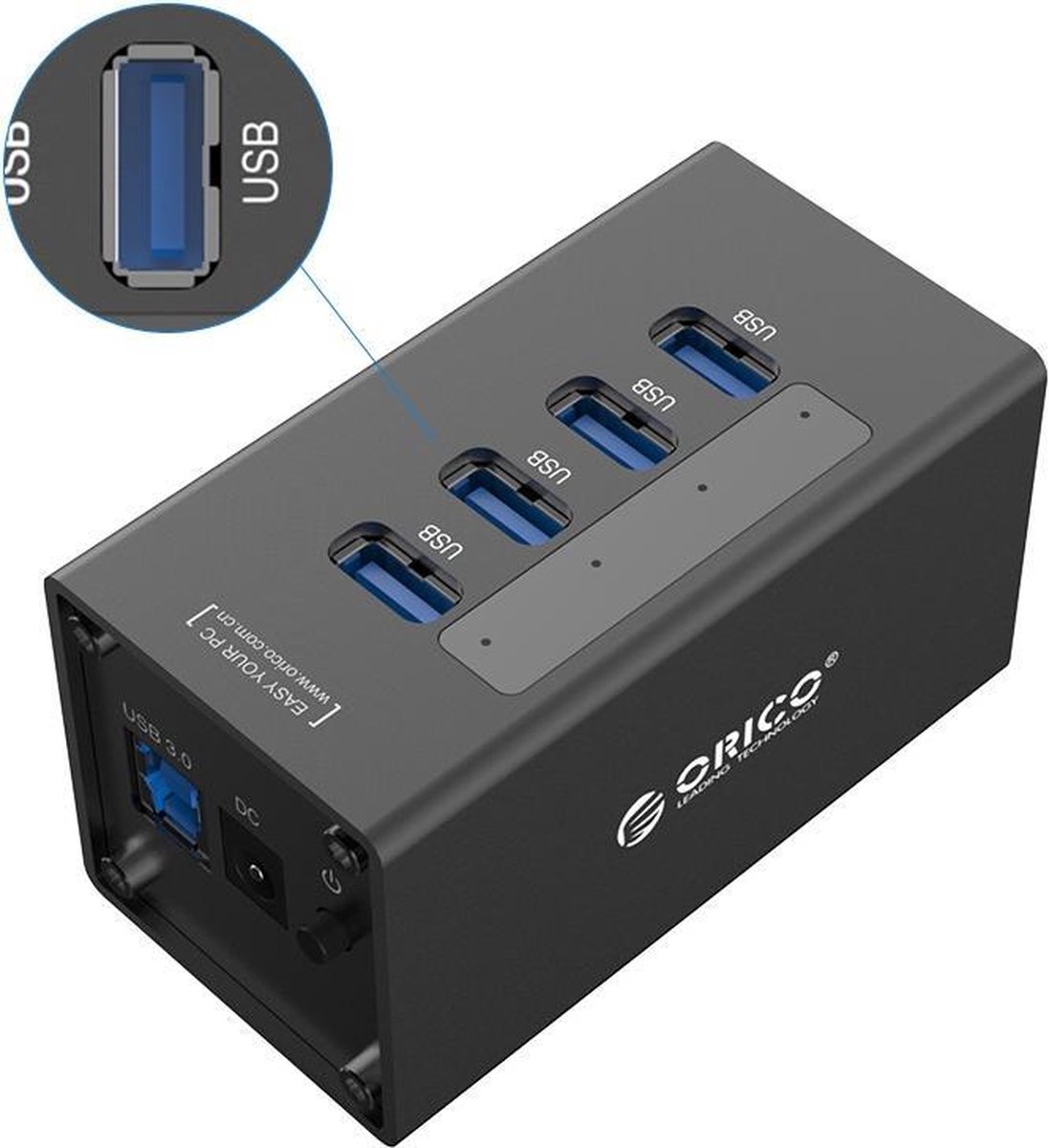 Hub USB 3.0 avec 4 ports et interrupteurs marche/arrêt - alimentation  externe possible - noir - Orico