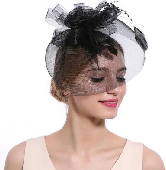 Stijlvolle Fascinator / Birdcage Veil Zwart