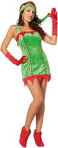 Rood/groene sexy Kerstelf jurk met kerstmuts voor dames 36 (S)