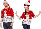 Rood/witte kerst trui met sneeuwpop voor volwassenen 50 (M)