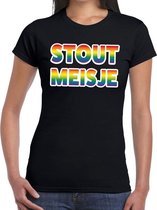 Stout meisje gay pride t-shirt zwart met regenboog tekst voor dames -  Gay pride/LGBT kleding XS