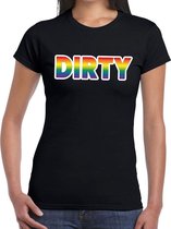 Dirty t-shirt gay pride zwart met regenboog tekst voor dames -  Gay pride/LGBT kleding XL