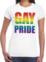Gay Pride t-shirt wit - shirt met regenboog tekst voor dames -  lgbt kleding M
