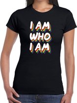 Gay pride I am who i am t-shirt zwart - 3D regenboog shirt voor dames - LGBT kleding L