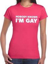 Gay pride nobody knows i am gay - t-shirt roze voor dames - lgbt kleding M