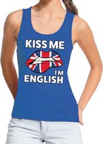 Kiss me I am English tanktop / mouwloos shirt blauw dames - feest shirts dames - Engeland kleding M