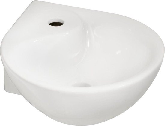 Lavabo d'angle en céramique blanche, isolé.