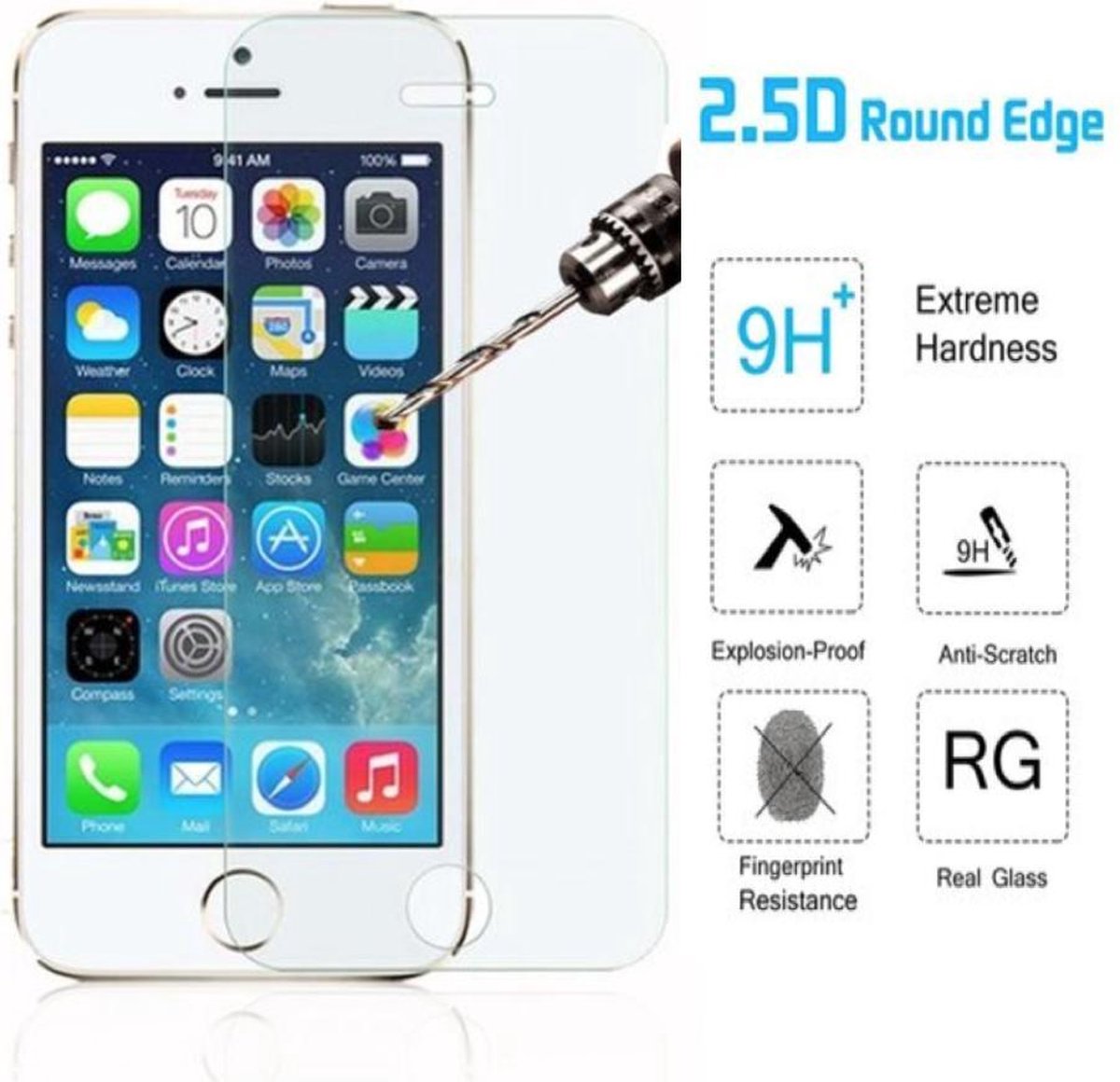Screenprotector geschikt voor Apple iPhone 5/5S/5C/5SE - Tempered Glass Screenprotector 2,5D 9H (Gehard Glas)