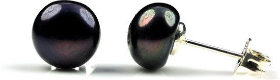 Zoetwater parel oorbellen Blacky's - oorknoppen - echte parels - zwart - sterling zilver (925)