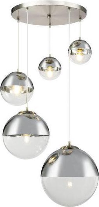 Hanglamp glazen bollen 5x 'Varus' nikkel mat - transparant glas | bol.com