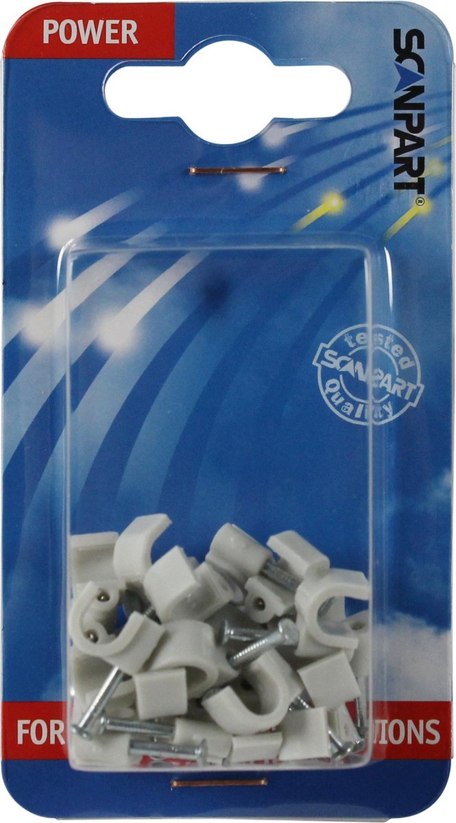 Scanpart kabelclips met spijker 6 mm - Snoerclips - Rond - Grijs - 25 stuks