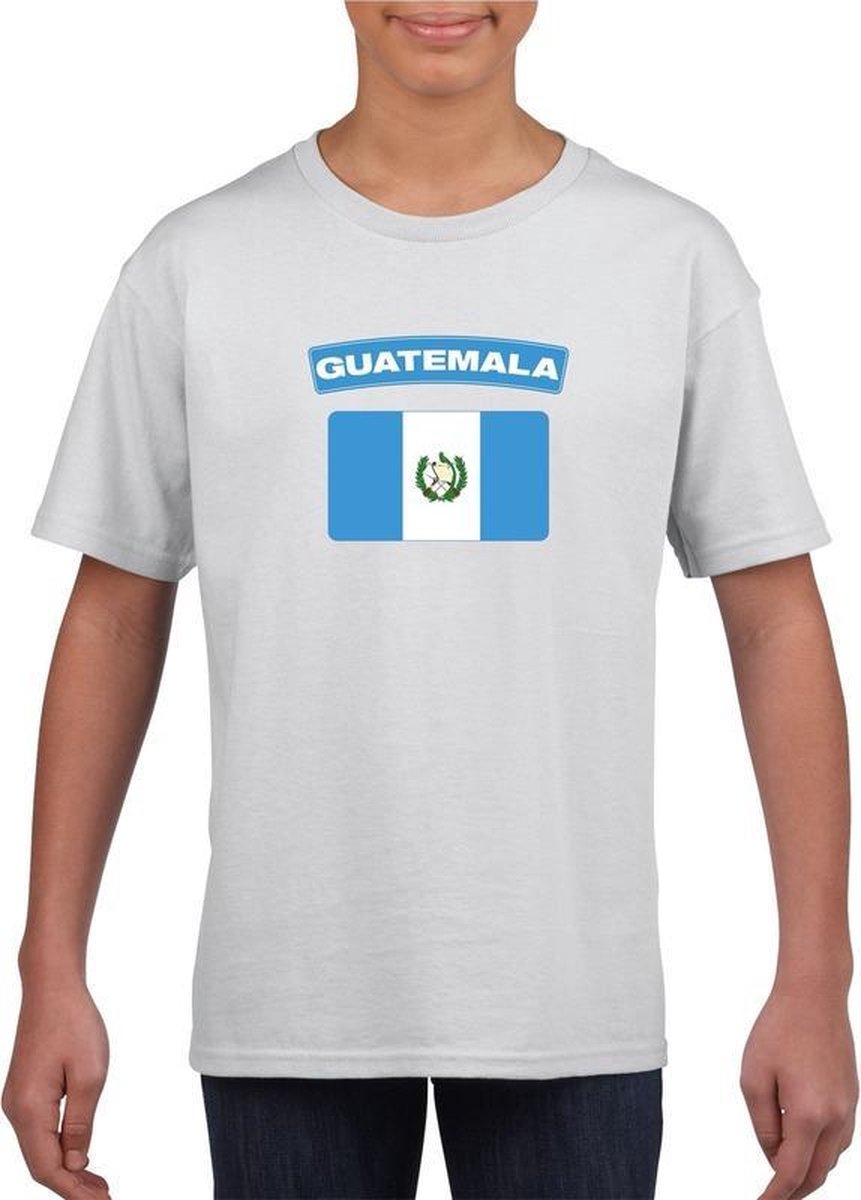 Afbeelding van product Bellatio Decorations  Guatemala t-shirt met Guatemalaanse vlag wit kinderen 110/116  - maat 110/116
