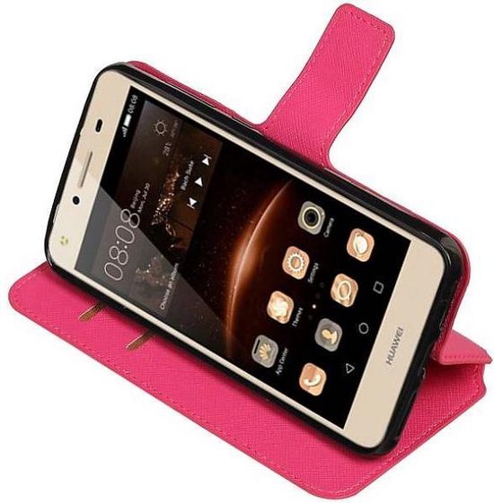 Cross Pattern TPU Bookstyle Wallet Case Hoesje Geschikt voor Huawei Y5 / Y560 Roze