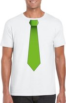 Wit t-shirt met groene stropdas heren S