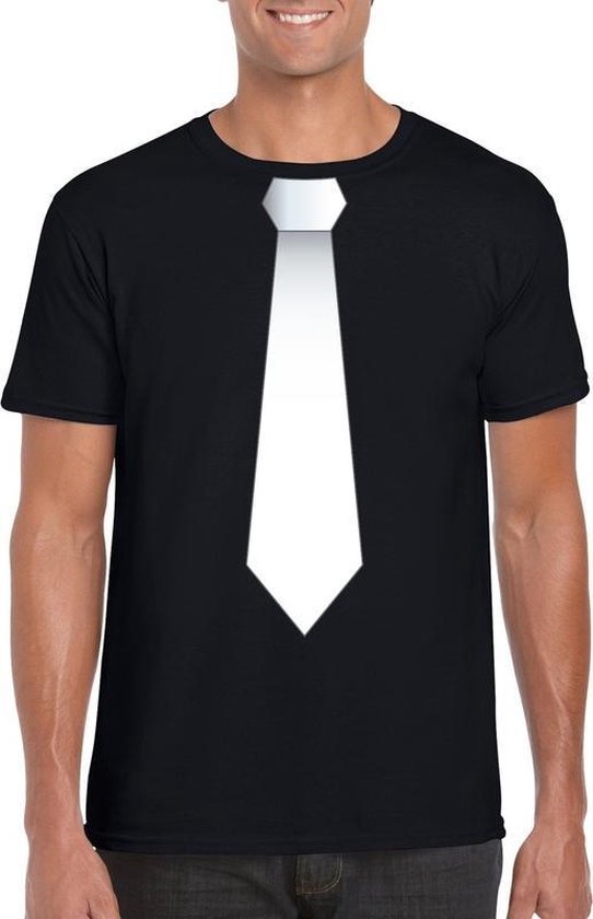 T-shirt noir avec cravate blanche homme L | bol.com