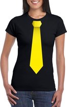 Zwart t-shirt met gele stropdas dames S