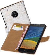 Lace Bookstyle Wallet Case Hoesjes Geschikt voor Moto G5 Plus Wit
