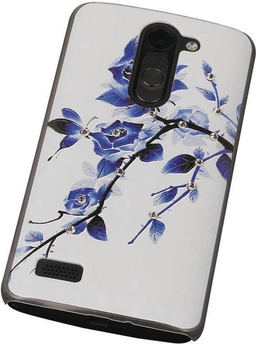 3D Hardcase met Diamant L Bello D335 Blauw Roos - Back Cover Case Bumper Hoesje