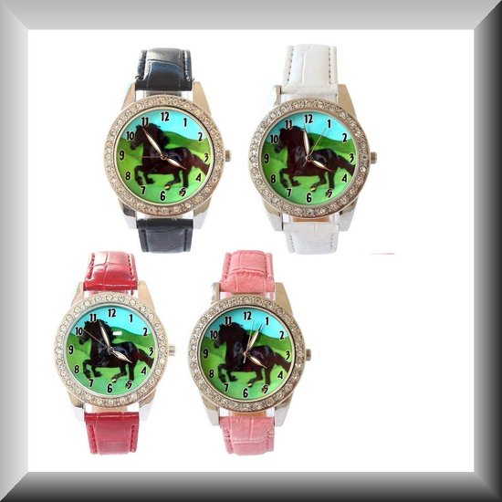 Elegant horloge met Fries paard, met band in diverse kleuren