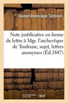 Sciences Sociales- Note Justificative En Forme de Lettre � Mgr. l'Archev�que de Toulouse