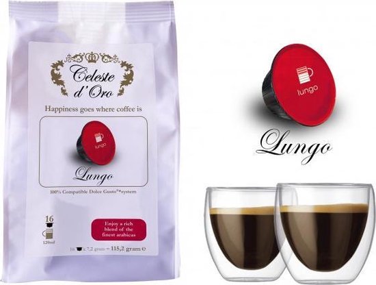 Celeste d'Oro Lungo capsules compatibel voor Dolce Gusto® + 2 dubbelwandige  glazen | bol.com