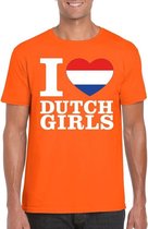 Oranje I love Dutch girls shirt heren - Oranje Koningsdag/ Holland supporter kleding 2XL