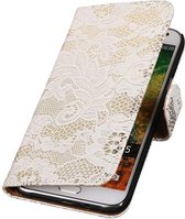 Lace Bookstyle Wallet Case Hoesjes voor Galaxy E5 Wit