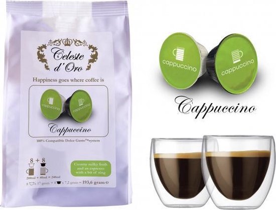 Celeste d'Oro Cappuccino capsules compatibel voor Dolce Gusto® + 2  dubbelwandige glazen | bol.com