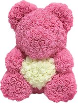 Teddy Rose Bear met Gift Box 40cm - Roze met witte hartje