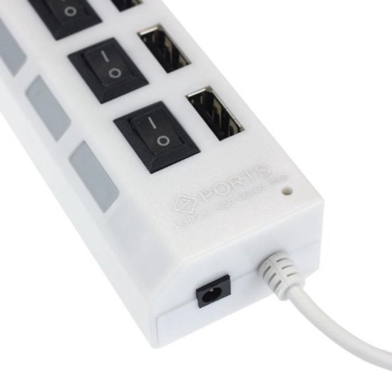 opgraven afstand Garderobe 7 Ports USB Hub - Multi Oplaadadapter met Aan - Uit knop en LED Verlichting  - Wit | bol.com