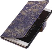 Sony Xperia M4 Aqua Lace Kant Bookstyle Wallet Hoesje Blauw - Cover Case Hoes