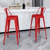 Barkrukken vierkant met rugleuning rood 2 st (incl. vloerviltjes)