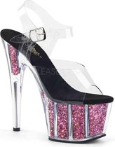 Pleaser - ADORE-708CG Sandaal met enkelband, Paaldans schoenen - Paaldans schoenen - 40 Shoes - Zwart/Roze