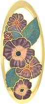 Behave®  Broche ovaal goud-kleur met blauw paars - emaille sierspeld -  sjaalspeld  bloemen