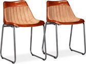 Eetkamerstoelen echt leer en canvas bruin en beige 2 st
