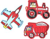 Stoere kinderdromen patch set met Vliegtuig, Tractor en Vrachtwagen (3) | Stof & Strijk applicatie | Strijk embleem