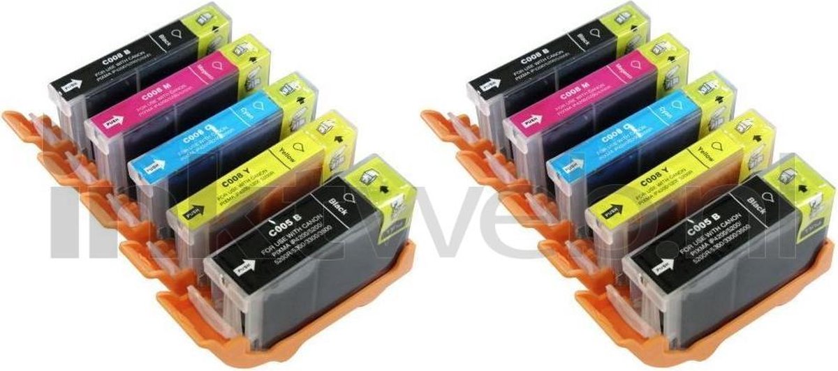 FLWR PGI-5 CLI-8 10-Pack Zwart en Kleur - Geschikt voor Canon