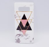 Voor Samsung Note 8 – White marble triangels black & pink