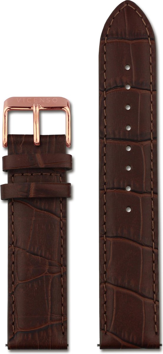 VICENSO LEATHER STRAP VIS002 BROWN-ROSE GOLD 20 MM