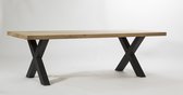 Eiken tafel - 200x100 - 4,5 cm dik - metalen x onderstel