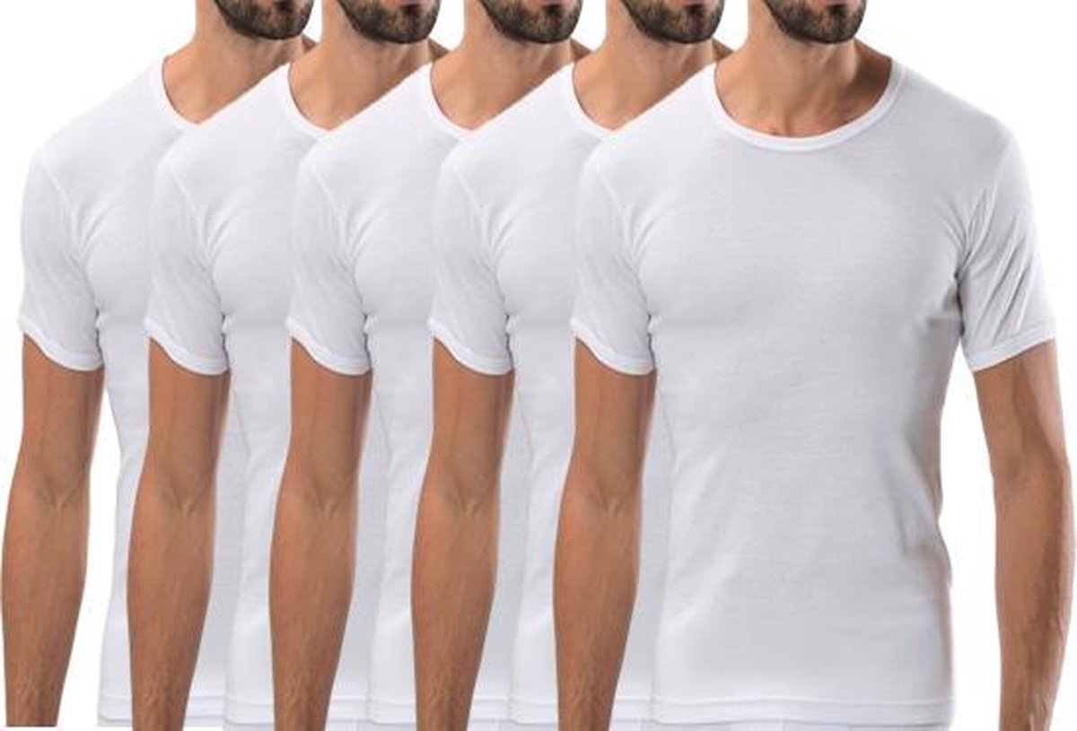 5 stuks Bonanza Basic T-shirt - O-neck - 100% katoen - Wit - Maat M