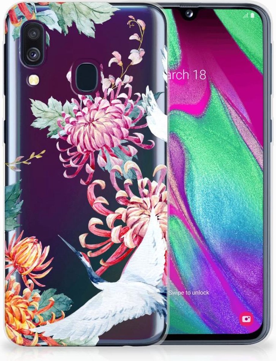 Samsung Galaxy A40 TPU Hoesje Bird Flowers