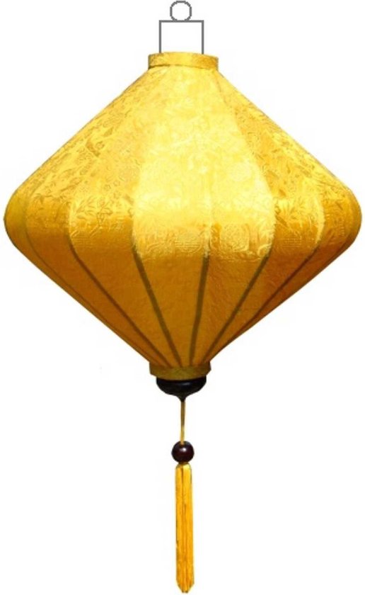 Gele zijden Japanse lampion lamp diamant - D-YE-45-S