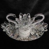 Kristal glas zwaan 2 in 1 23x13.5x10cm met met kristal glas  lotus van 10cm met verlichting. De nek van de zwaan & onder de lotus hebben prachtige witte kleine deeltjes van kristal