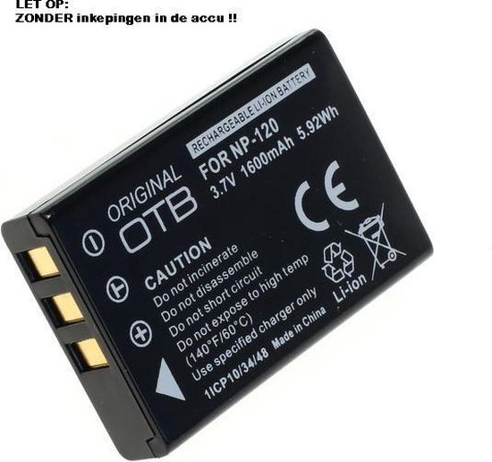 OTB Li-Ion accu 1600mAh 3.7V vervangt Fuji NP-120 NP120 zonder inkepingen voor camera batterij